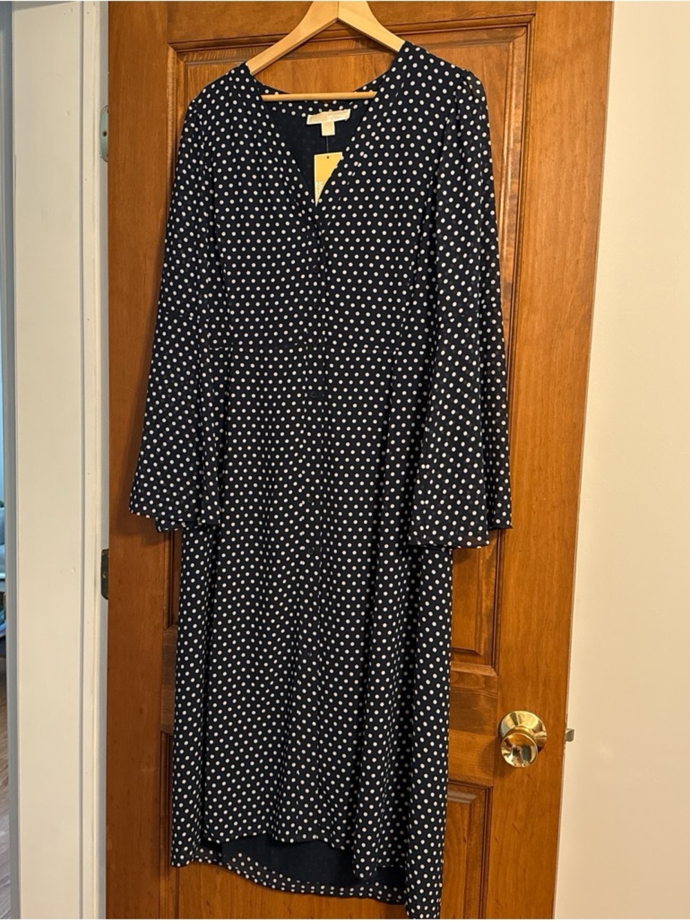 Michael Kors Navy and White Polka Dot Long Sleeve Dress